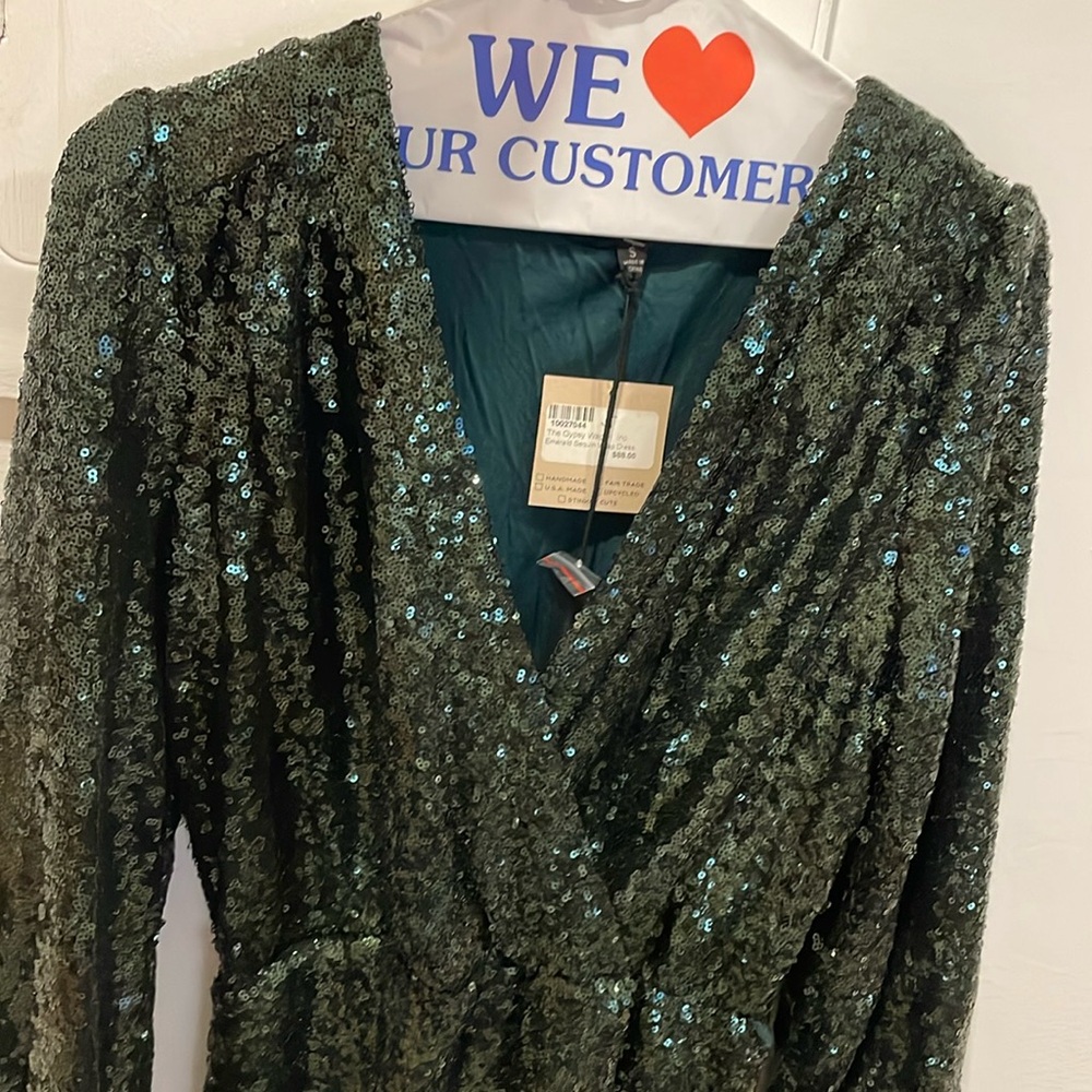 Emerald Sequin Wrap Dress